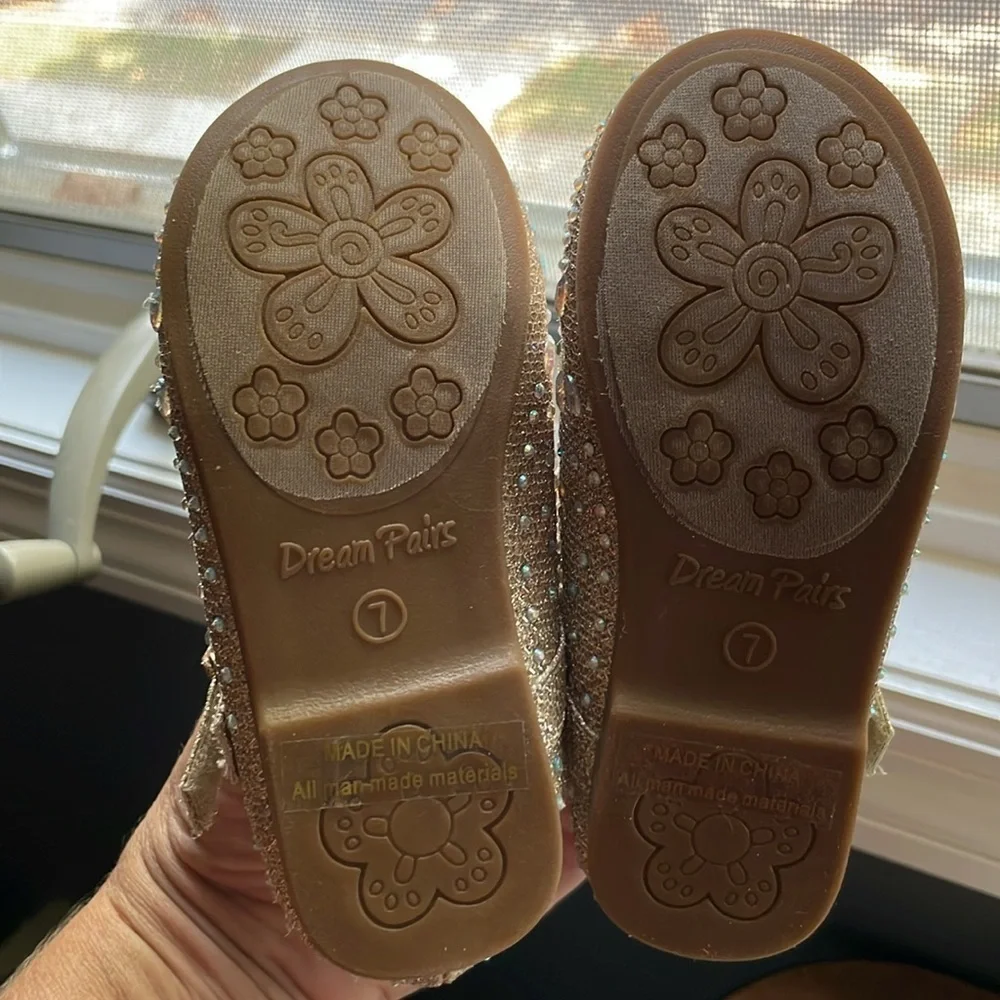 Toddler Girl Mary Jane Gold  rhinestone ballet flats Sz 7 Holiday New Years